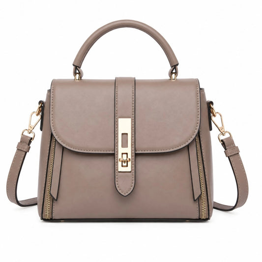 Bagovia Taupe Leather Handbag for Women