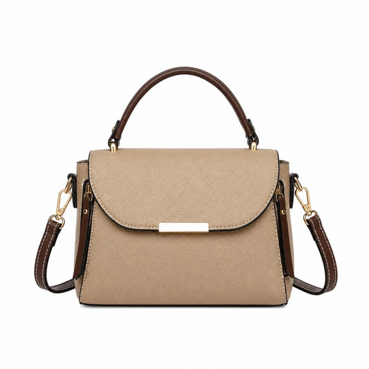 Bagovia Women’s Beige Leather Handbag with Shoulder Strap