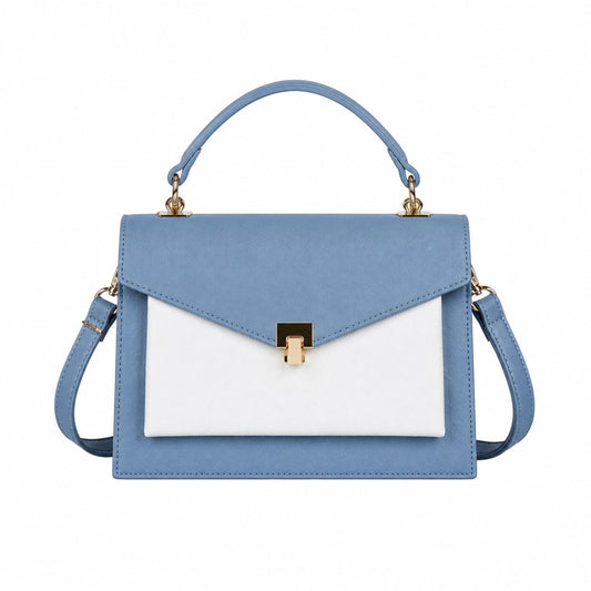 Bagovia Women’s Blue Leather Handbag with Top Handle