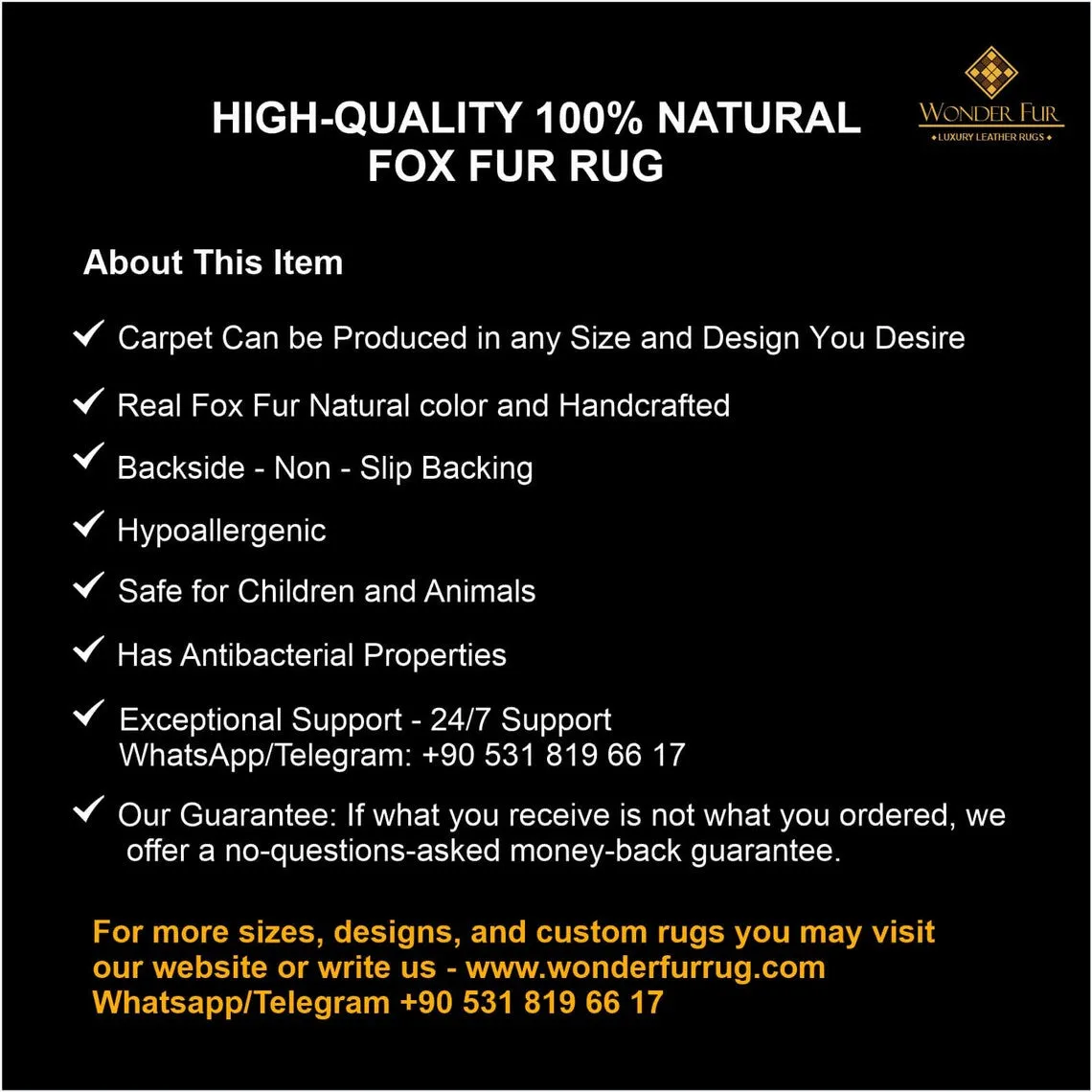 Black And White Natural Fox Fur Runner Rug , Handmade Modern Soft Rug